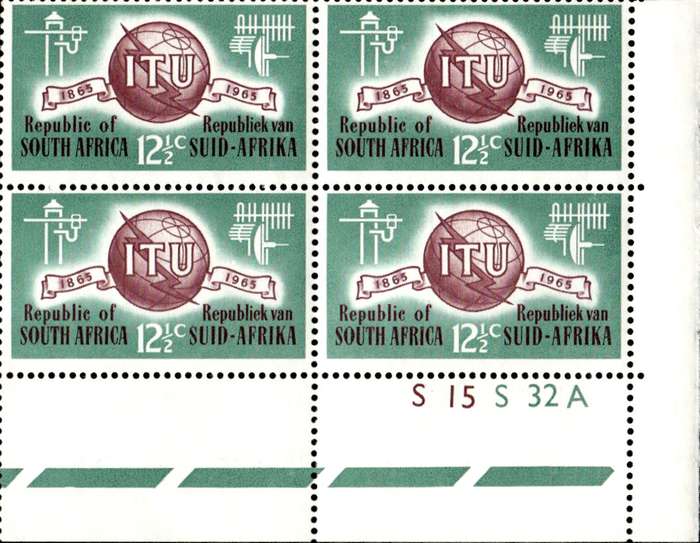 RSA 1965/05/17 I.T.U. Centenary emblem and symbols 12½c Cyl. No S15 S32A