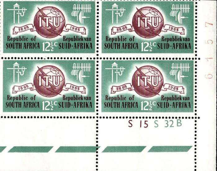 RSA 1965/05/17 I.T.U. Centenary emblem and symbols 12½c Cyl. No S15 S32B