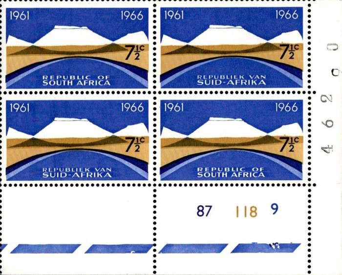 RSA 1966/05/31 Fifth Anniversary of the Republic 7½c Cyl. No 87 118 9