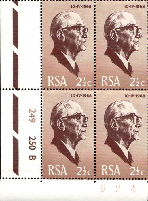 RSA 1968/04/10 Inauguration of President Fouche 2½c Cyl No 249 250B