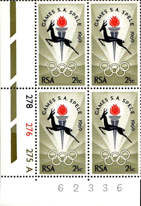 RSA 1969/03/15 S.A. games in Bloemfontein 2½c Cyl No 278 276 275A