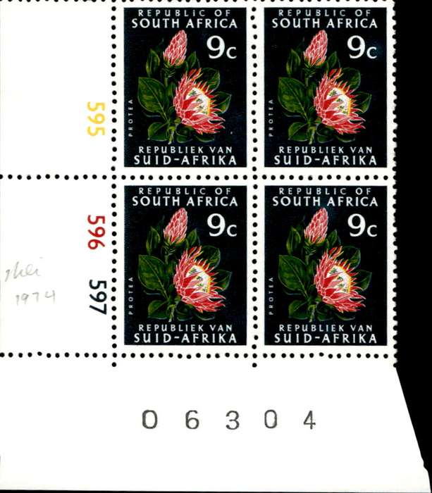 RSA 1974/04 Definitive issue 9c Cyl No 595 596 597