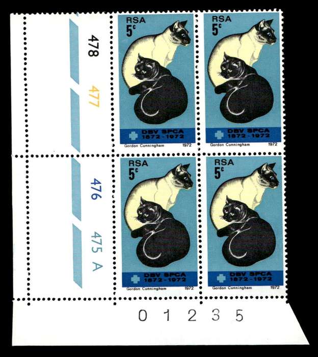 RSA 1972/09/19 Centenary of the S.P.C.A. 5c Cyl No 478 477 476 475A