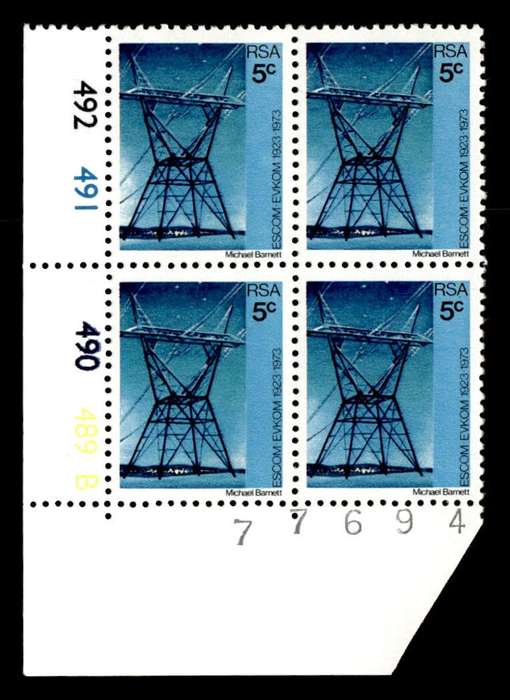 RSA 1973/02/01 50th Anniversary of ESCOM 5c Cyl No 492 491 490 489B