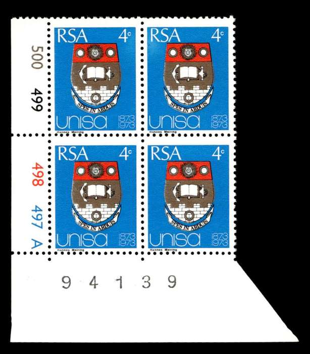 RSA 1973/04/02 Centenary of Unisa 4c Cyl No 500 499 498 497A