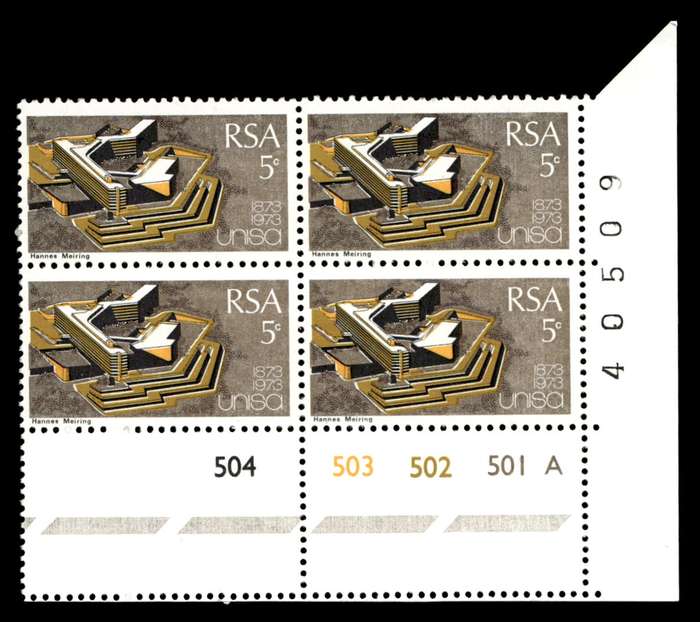 RSA 1973/04/02 Centenary of Unisa 5c Cyl No 504 503 502 501A