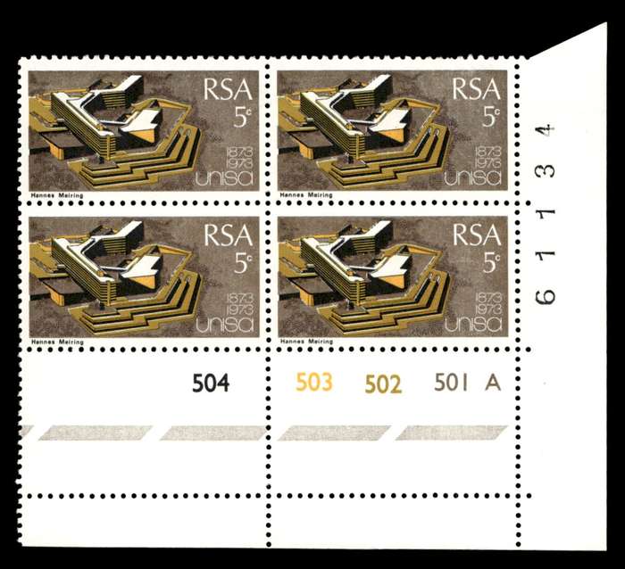 RSA 1973/04/02 Centenary of Unisa 5c Cyl No 504 503 502 501A