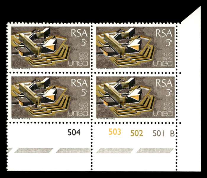 RSA 1973/04/02 Centenary of Unisa 5c Cyl No 504 503 502 501B