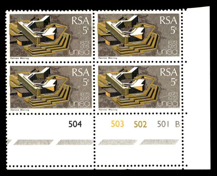 RSA 1973/04/02 Centenary of Unisa 5c Cyl No 504 503 502 501B