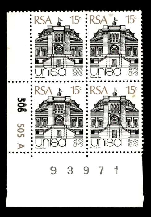 RSA 1973/04/02 Centenary of Unisa 15c Cyl No 506 505A