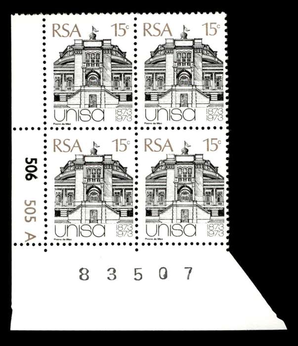 RSA 1973/04/02 Centenary of Unisa 15c Cyl No 506 505A