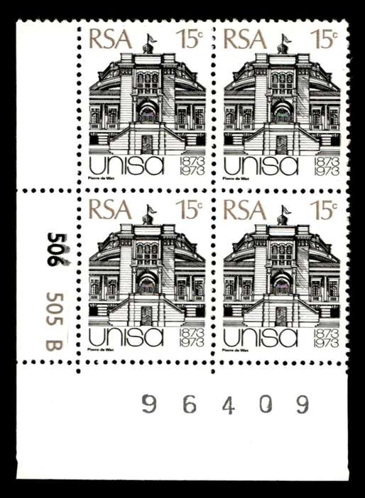 RSA 1973/04/02 Centenary of Unisa 15c Cyl No 506 505B