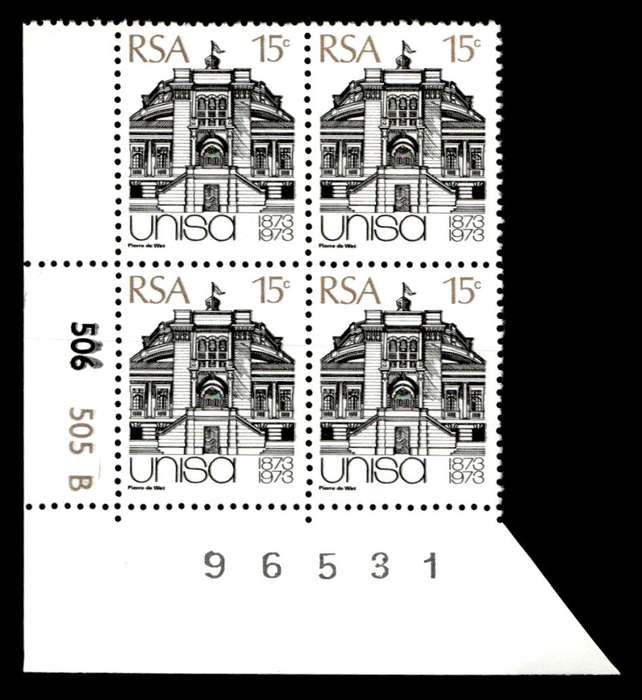 RSA 1973/04/02 Centenary of Unisa 15c Cyl No 506 505B