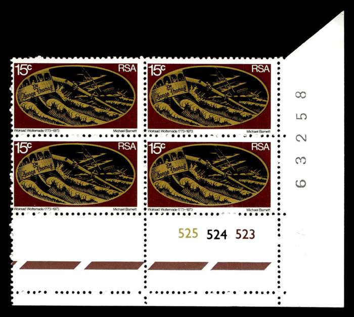 RSA 1973/06/02 Bicentenary of Rescue by Wolraad Woltemade 15c Cyl No 525 524 523