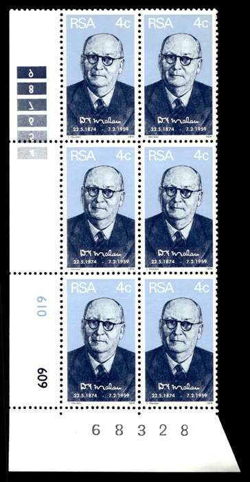 RSA 1974/05/22 Birth Centenary of Prime Minister D.F. Malan 4c Control Blocks