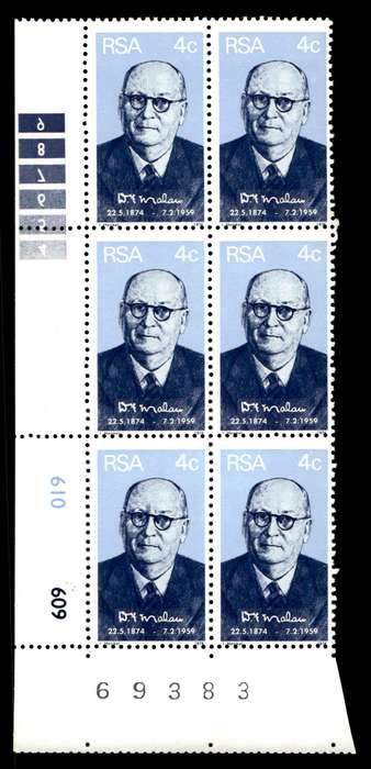 RSA 1974/05/22 Birth Centenary of Prime Minister D.F. Malan 4c Control Blocks
