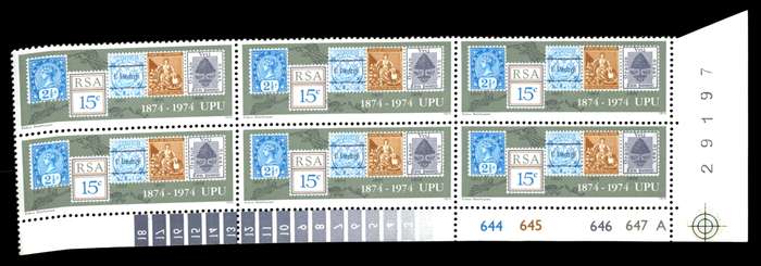 RSA 1974/10/09 Centenary of U.P.U 15c Cyl No 644 645 646 647A