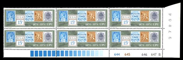 RSA 1974/10/09 Centenary of U.P.U 15c Cyl No 644 645 646 647B