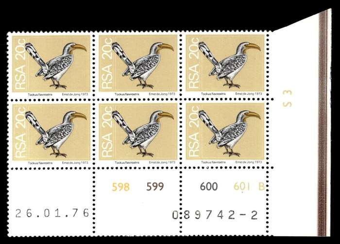 RSA 1976/01/26 2nd Definitive Issue 20c Cyl No 598 599 600 601B