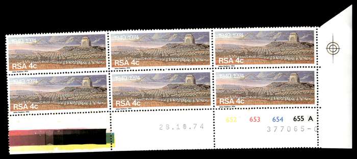 RSA 1974/10/28 25th Anniversary of Voortrekker Monument 4c Cyl no 652 653 654 655A