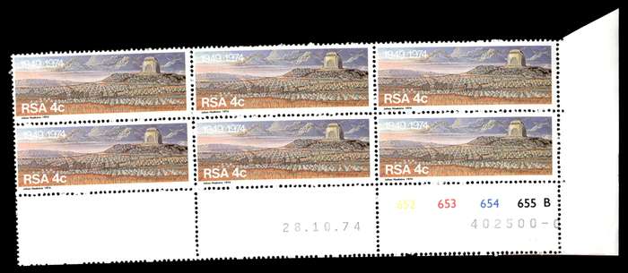 RSA 1974/10/28 25th Anniversary of Voortrekker Monument 4c Cyl no 652 653 654 655B