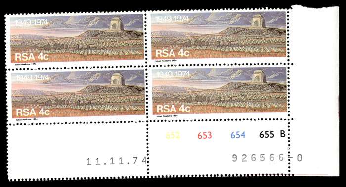RSA 1974/11/11 25th Anniversary of Voortrekker Monument 4c Cyl No 652 653 654 655B