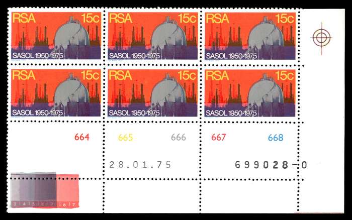 RSA 1975/01/28 25th Anniversary of SASOL 15c Cyl no 664 665 666 667 668