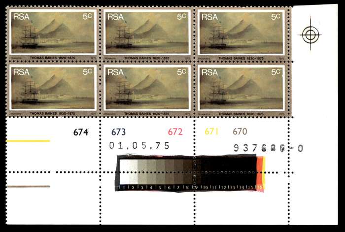 RSA 1975/05/01 Death Centenary of Thomas Baines 5c Control Blocks