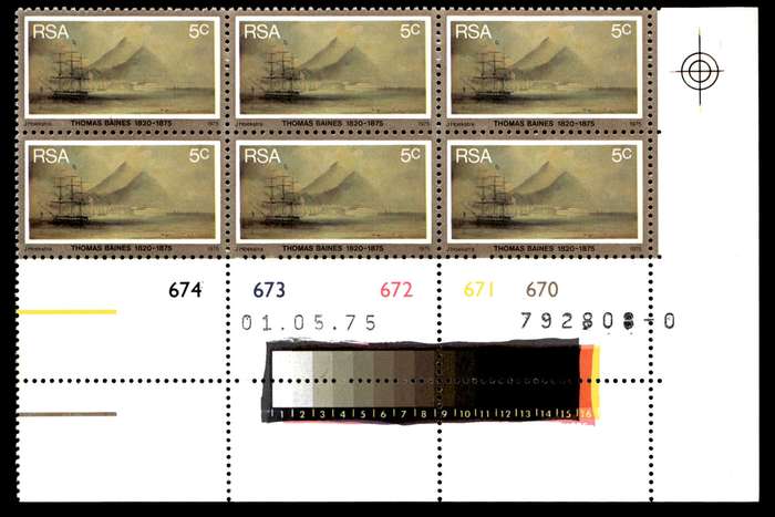 RSA 1975/05/01 Death Centenary of Thomas Baines 5c Control Blocks