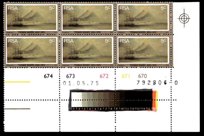 RSA 1975/05/01 Death Centenary of Thomas Baines 5c Control Blocks