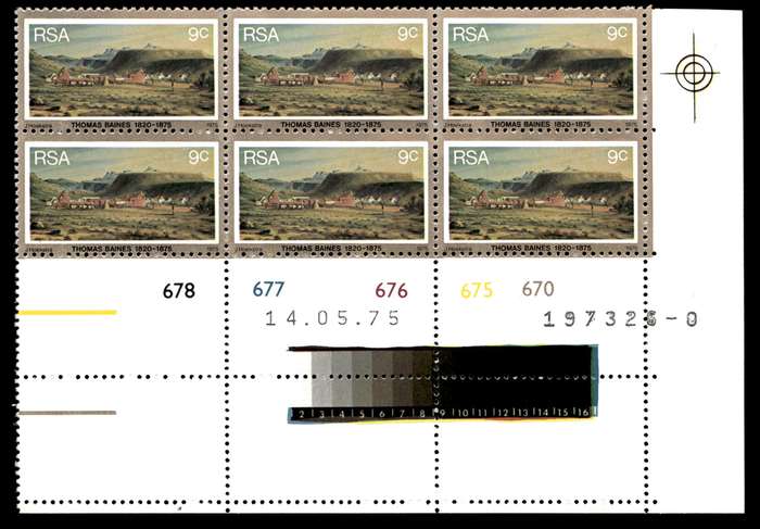 RSA 1975/05/14 Death Centenary of Thomas Baines 9c Control Blocks