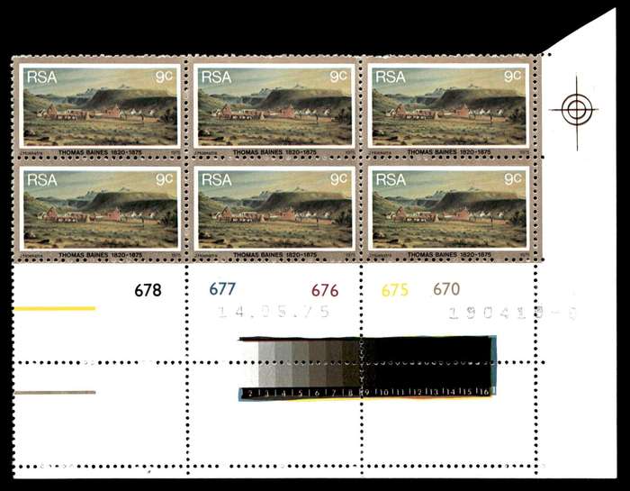 RSA 1975/05/14 Death Centenary of Thomas Baines 9c Control Blocks