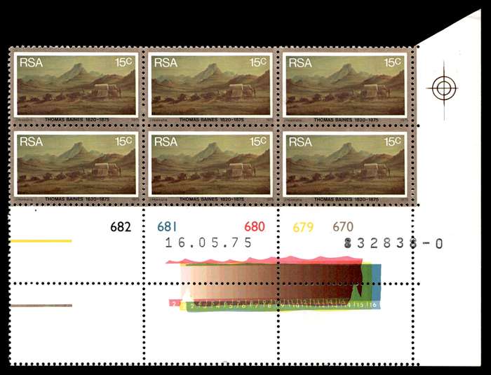 RSA 1975/05/16 Death Centenary of Thomas Baines 15c Control Blocks