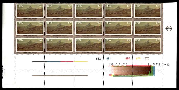 RSA 1975/05/16 Death Centenary of Thomas Baines 15c Control Blocks *15 stamps