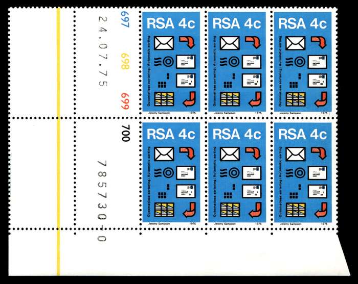 RSA 1975/07/24 Postal Mechanisation Sorting 4c Control Blocks *9 stamps
