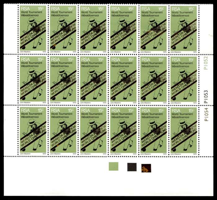 RSA 1976/04/06 S.A. Winners of World Bowls Championship Gold Overprint Control Blocks * 18 stamps