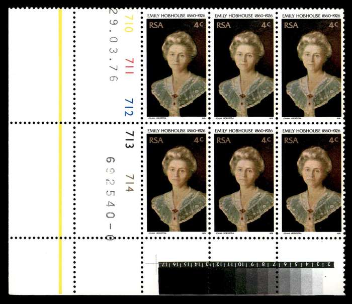 RSA 1976/03/29 50th Death Anniversary of Emily Hobhouse 4c Cyl No 710 711 712 712 714