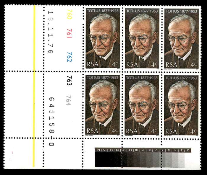 RSA 1976/11/16 Birth Centenary of Prof. J. Du Toit theologian and poet 4c Cyl No 760 761 762 763 764