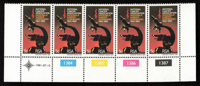 RSA 1981/07/10 50th Anniversary of National Cancer Association 5c Cyl 1384 - 1387