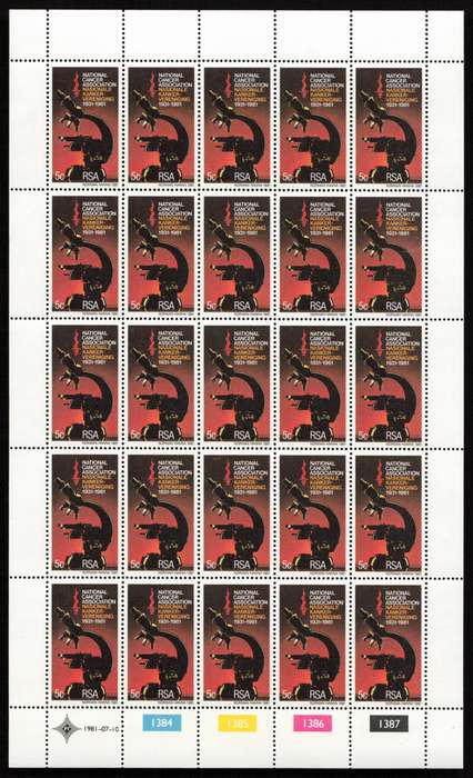 RSA 1981/07/10 50th Anniversary of National Cancer Association 5c Cyl 1384 - 1387 *Complete sheet 25