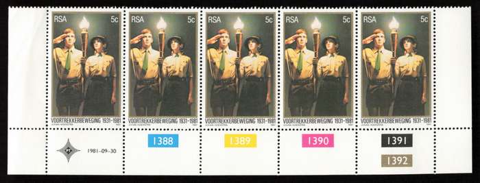 RSA 1981/09/30 50th Anniversary of Voortrekker Movement 5c Cyl 1388 - 1392