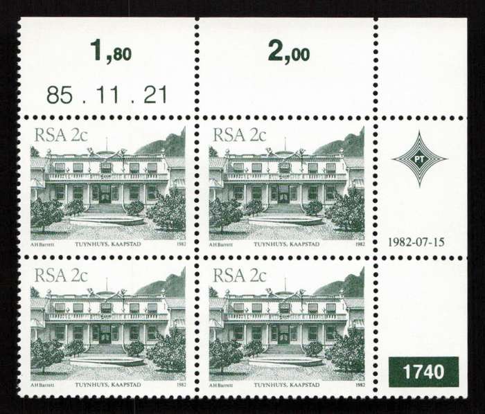 RSA 1985/11/21 4th Definitive Issue South African Architecture 2c Plate 1740