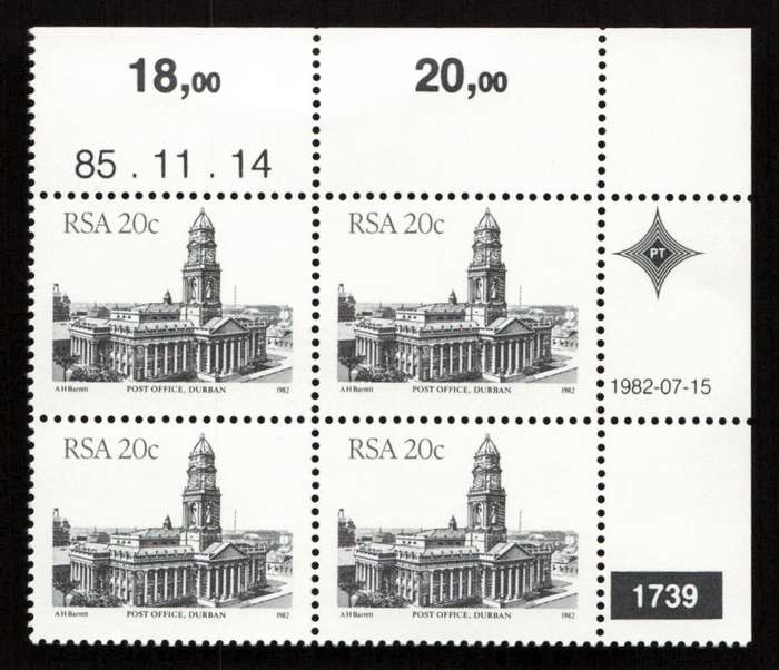 RSA 1985/11/14 4th Definitive Issue South African Architecture 20c Plate 1739
