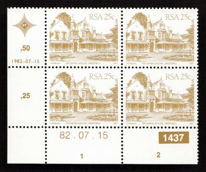 RSA 1982/07/15 4th Definitive Issue South African Architecture 25c Plate 1437