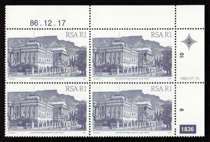 RSA 1986/12/17 4th Definitive Issue South African Architecture R1 Plate 1836