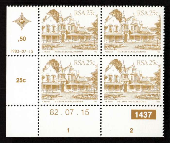 RSA 1982/07/15 4th Definitive Issue South African Architecture 25c Plate 1437 SACC 527CV