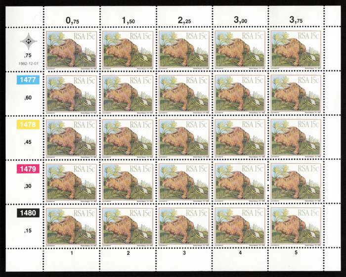 RSA 1982/12/01 Prehistoric Animals Control Blocks Set *Complete sheets