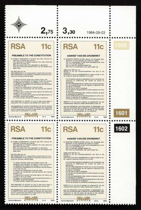 RSA 1984/09/03 New Constitution Control Block Set