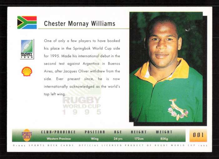 1995 Sports Deck Cards Rugby World Cup 1995 #001 Chester Mornay Williams