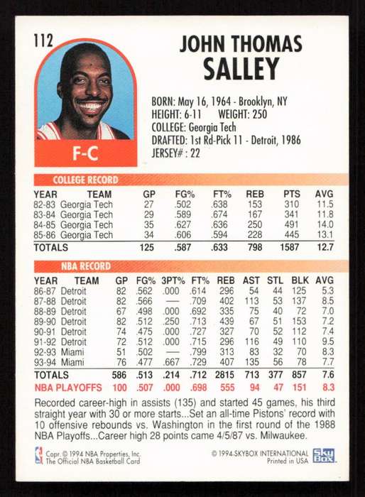 1994-95 Hoops #112 John Salley